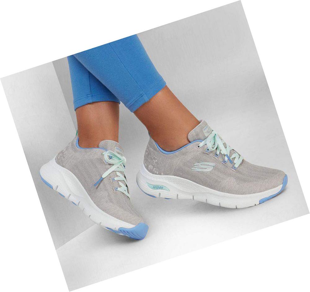 Zapatillas Para Caminar Skechers Arch Fit - Comfy Wave Mujer Gris Claro Azules | A2A8S_AR