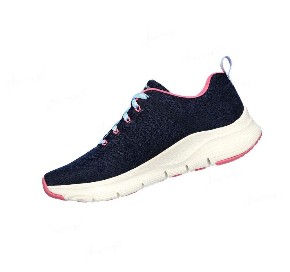 Zapatillas Para Caminar Skechers Arch Fit - Comfy Wave Mujer Azul Marino Rosas | A323A_AR