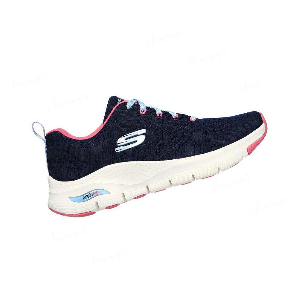 Zapatillas Para Caminar Skechers Arch Fit - Comfy Wave Mujer Azul Marino Rosas | A323A_AR