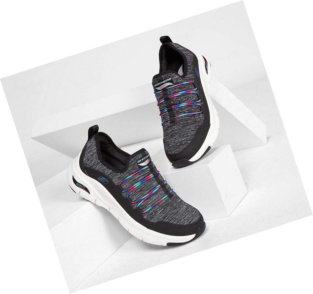 Zapatillas Para Caminar Skechers Arch Fit - Rainbow View Mujer Negras Multicolor | A598B_AR