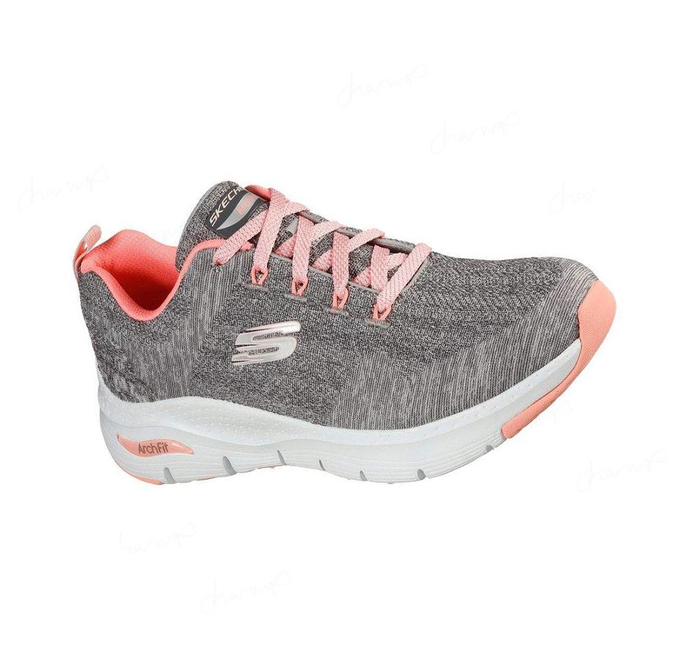 Zapatillas Para Caminar Skechers Arch Fit - Comfy Wave Mujer Gris Rosas | T069D_AR