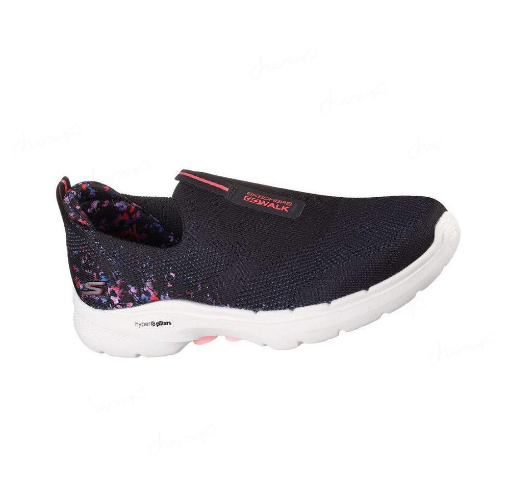 Zapatillas Para Caminar Skechers GO WALK 6 - Floral Sunrise Mujer Negras Multicolor | 55T3X_AR