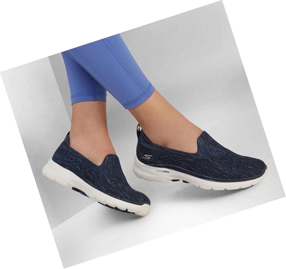 Zapatillas Para Caminar Skechers GO WALK 6 - Valerie Mujer Azul Marino Blancas | 58T3D_AR