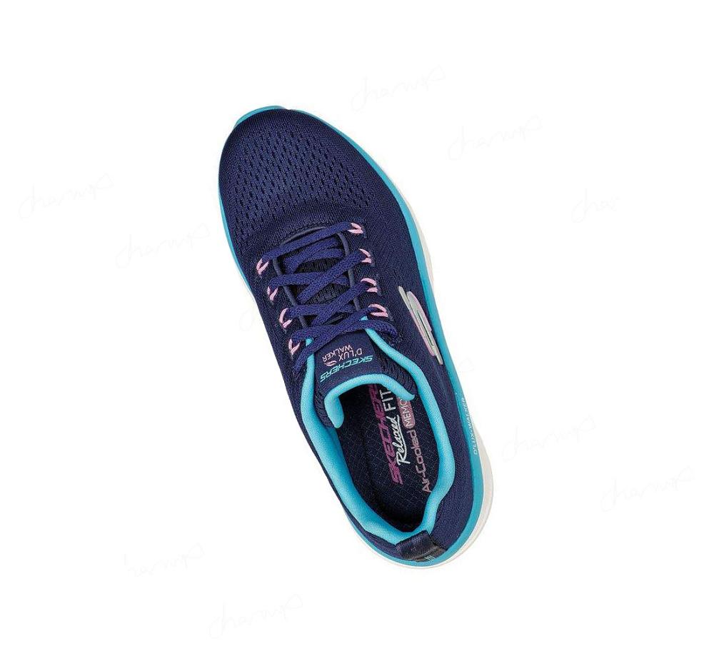 Zapatillas Para Caminar Skechers Relaxed Fit: D'Lux Walker - Fresh Finesse Mujer Azul Marino Turquesa | 33985_AR