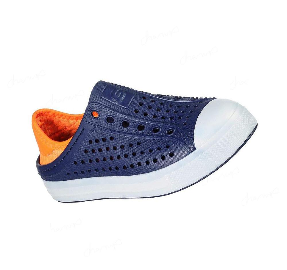 Zapatillas Sin Cordones Skechers Guzman - Flash Niño Azul Marino Naranjas | TT28L_AR