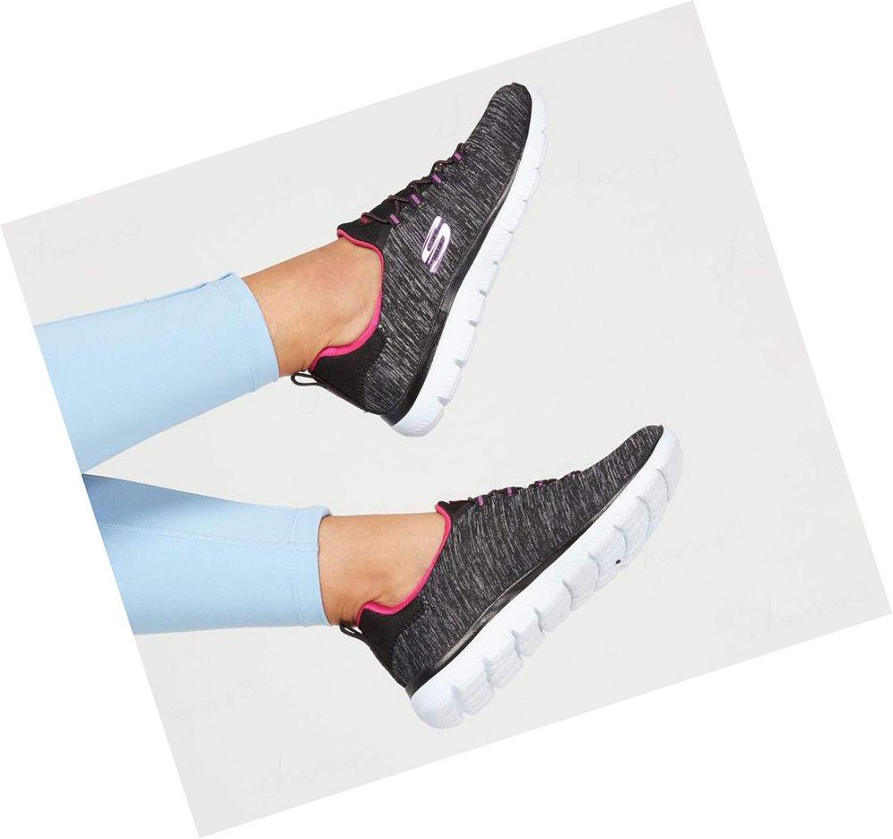 Zapatillas Sin Cordones Skechers Summits - Quick Getaway Mujer Negras Rosas | 8023B_AR