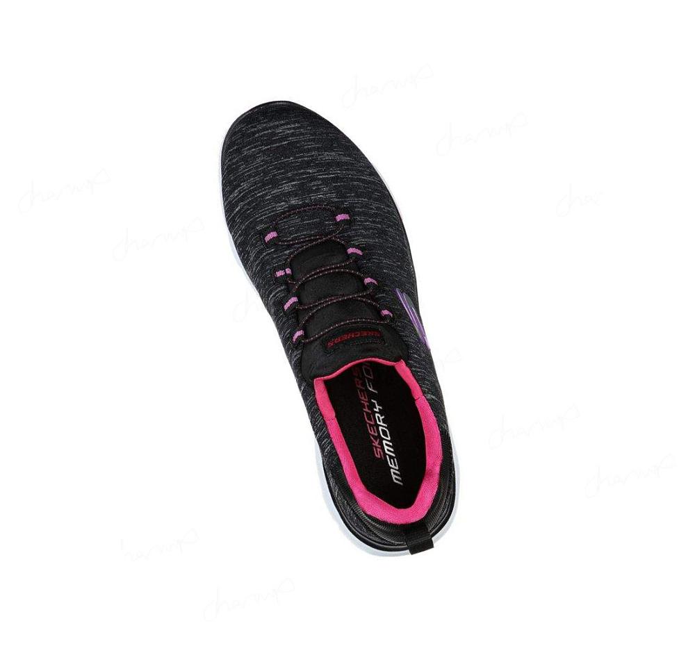 Zapatillas Sin Cordones Skechers Summits - Quick Getaway Mujer Negras Rosas | 8023B_AR