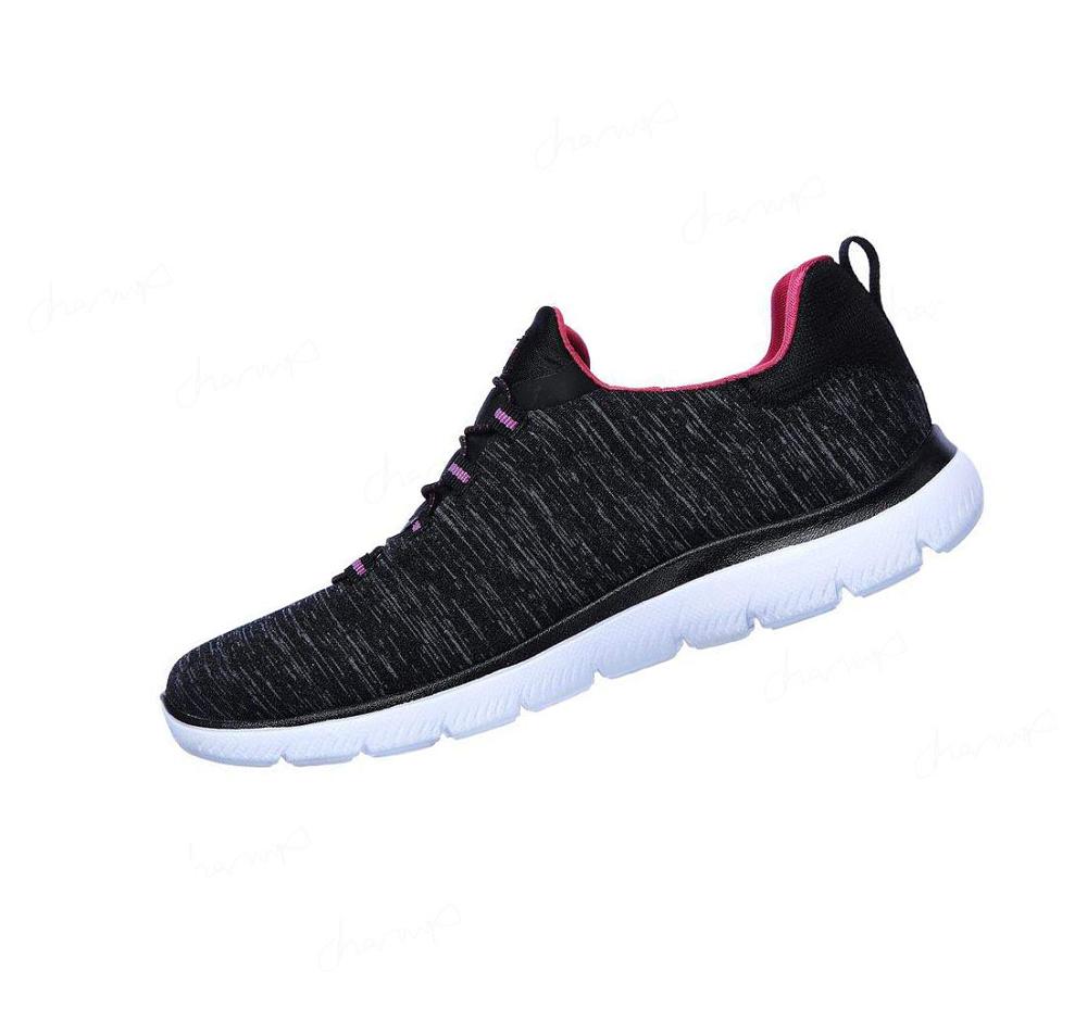 Zapatillas Sin Cordones Skechers Summits - Quick Getaway Mujer Negras Rosas | 8023B_AR