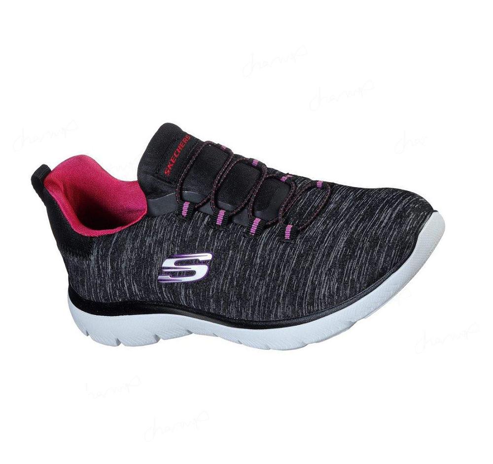 Zapatillas Sin Cordones Skechers Summits - Quick Getaway Mujer Negras Rosas | 8023B_AR