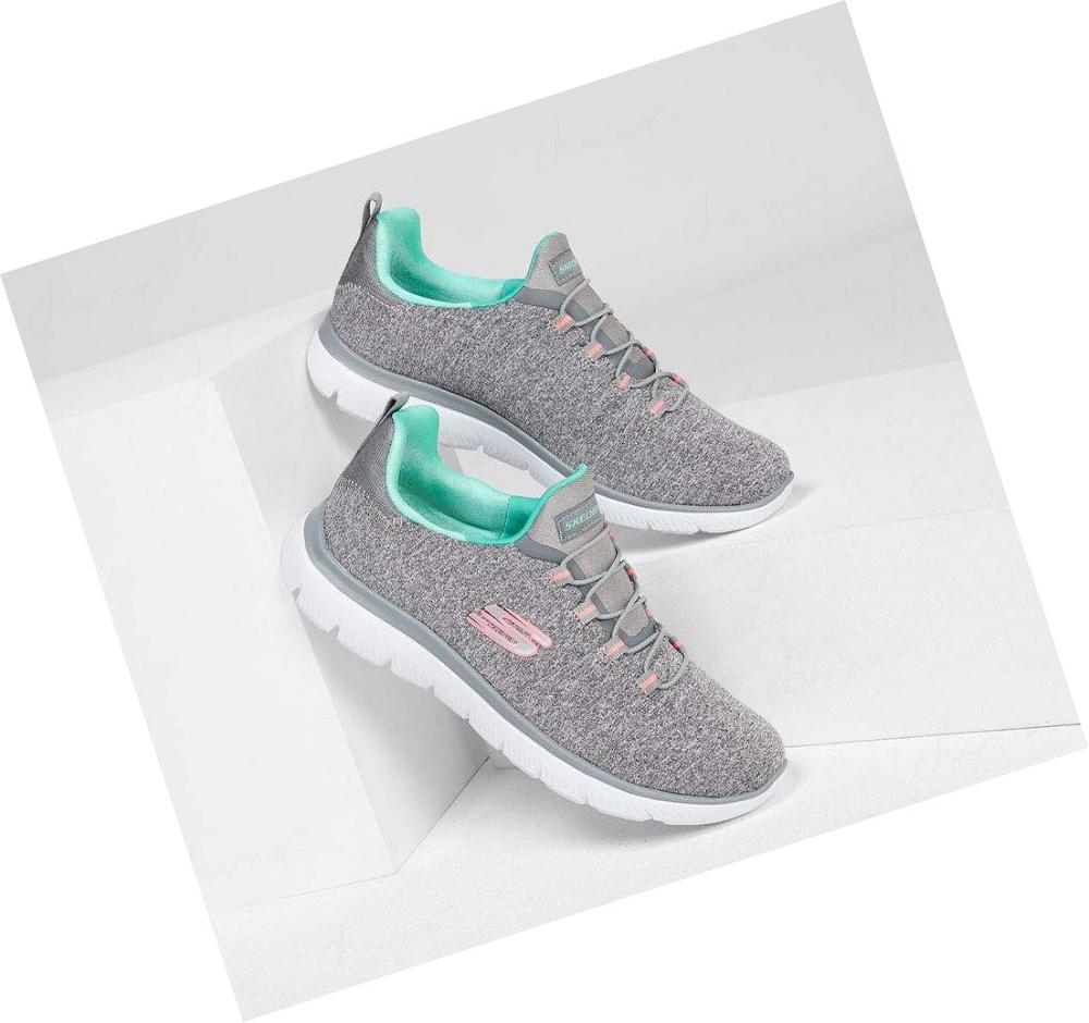 Zapatillas Sin Cordones Skechers Summits - Quick Getaway Mujer Gris Turquesa | 80A8L_AR