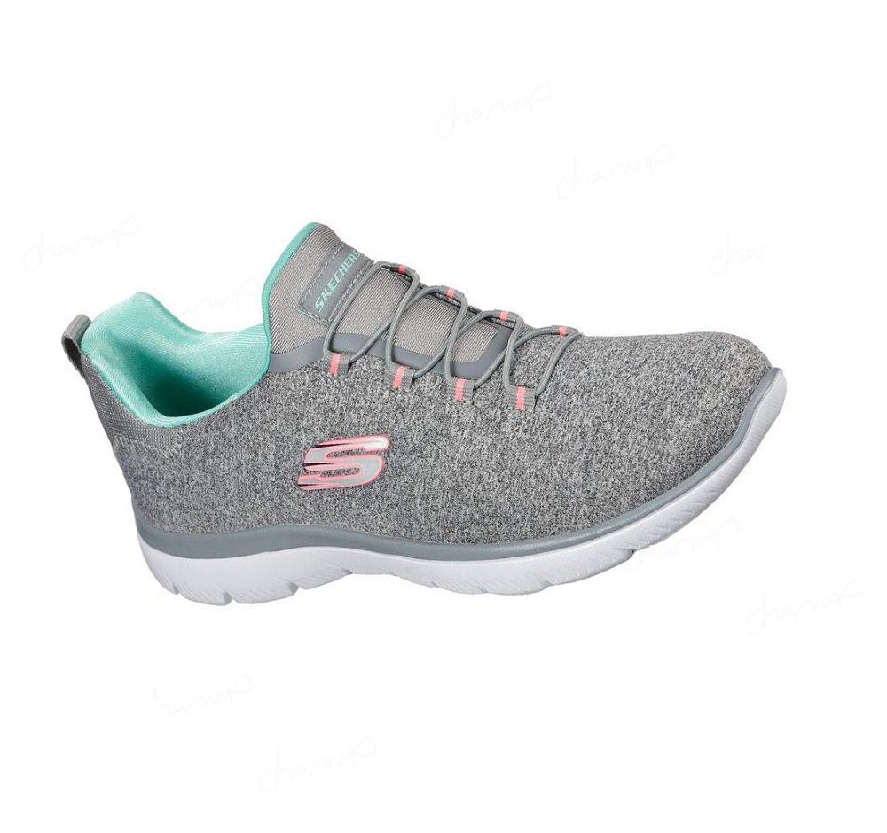 Zapatillas Sin Cordones Skechers Summits - Quick Getaway Mujer Gris Turquesa | 80A8L_AR