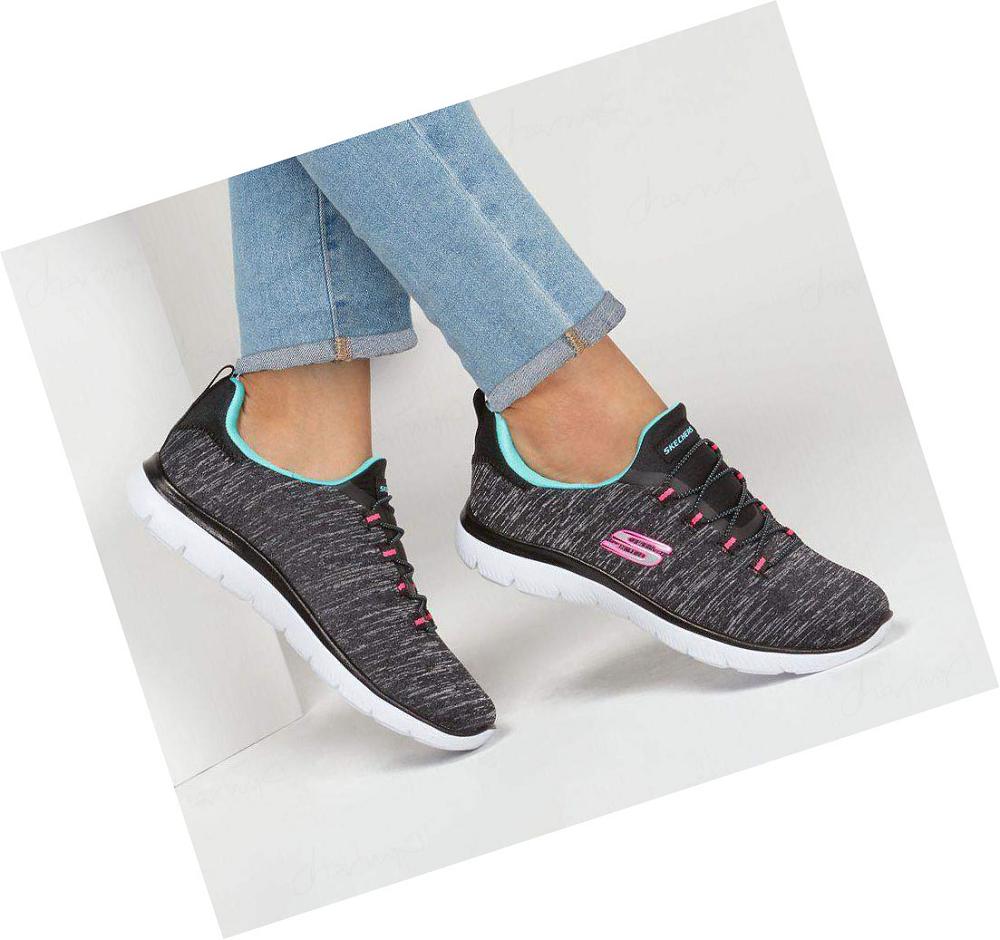 Zapatillas Sin Cordones Skechers Summits - Quick Getaway Mujer Negras Turquesa | T998C_AR