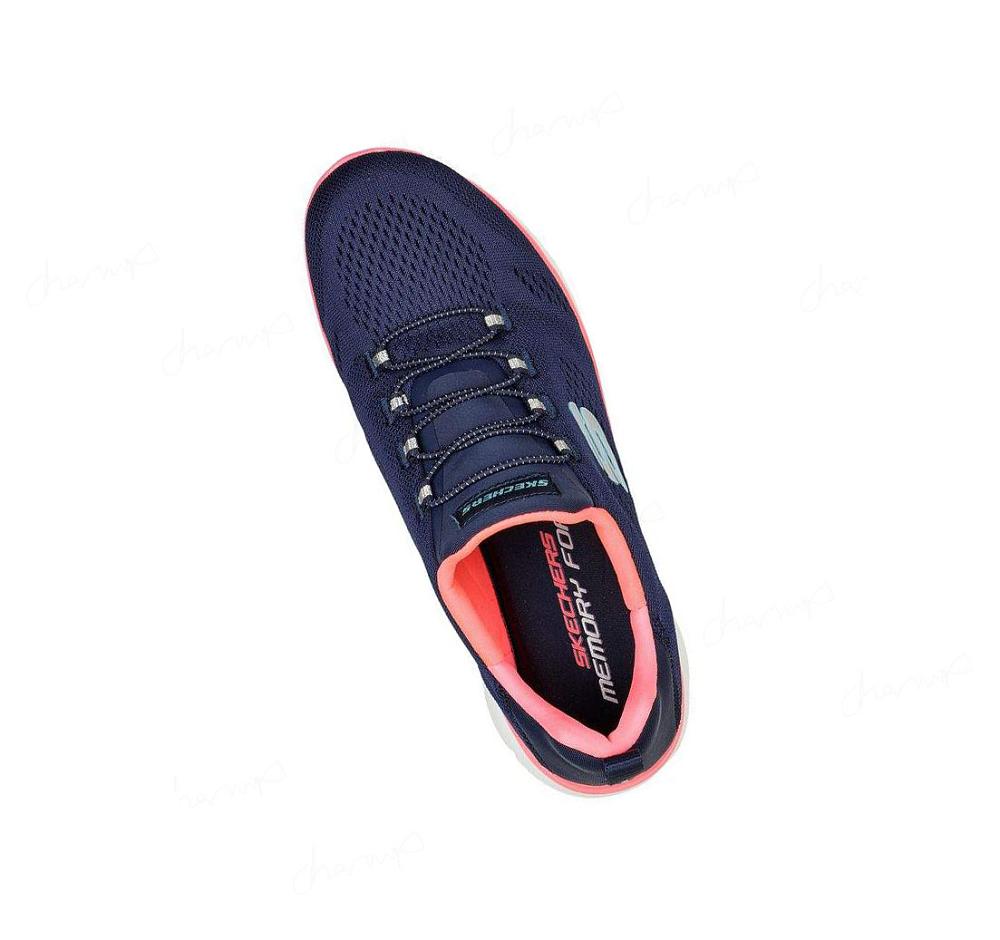 Zapatillas Sin Cordones Skechers Summits - Perfect Views Mujer Azul Marino Rosas | T9A85_AR