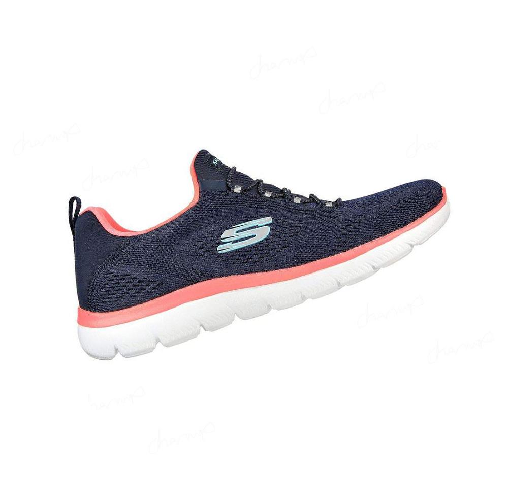 Zapatillas Sin Cordones Skechers Summits - Perfect Views Mujer Azul Marino Rosas | T9A85_AR