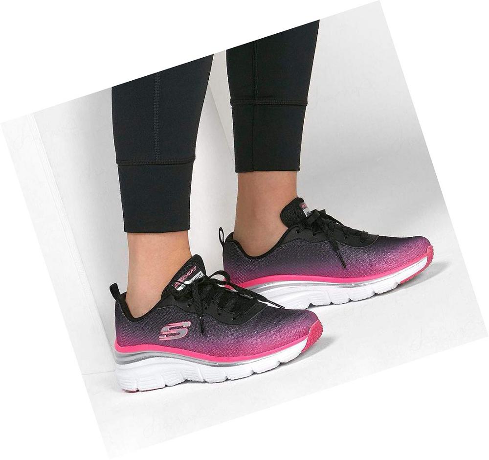 Zapatillas Skechers Moda Fit - Build Up Mujer Negras Rosas | I823P_AR