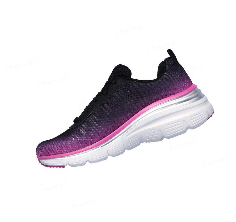 Zapatillas Skechers Moda Fit - Build Up Mujer Negras Rosas | I823P_AR