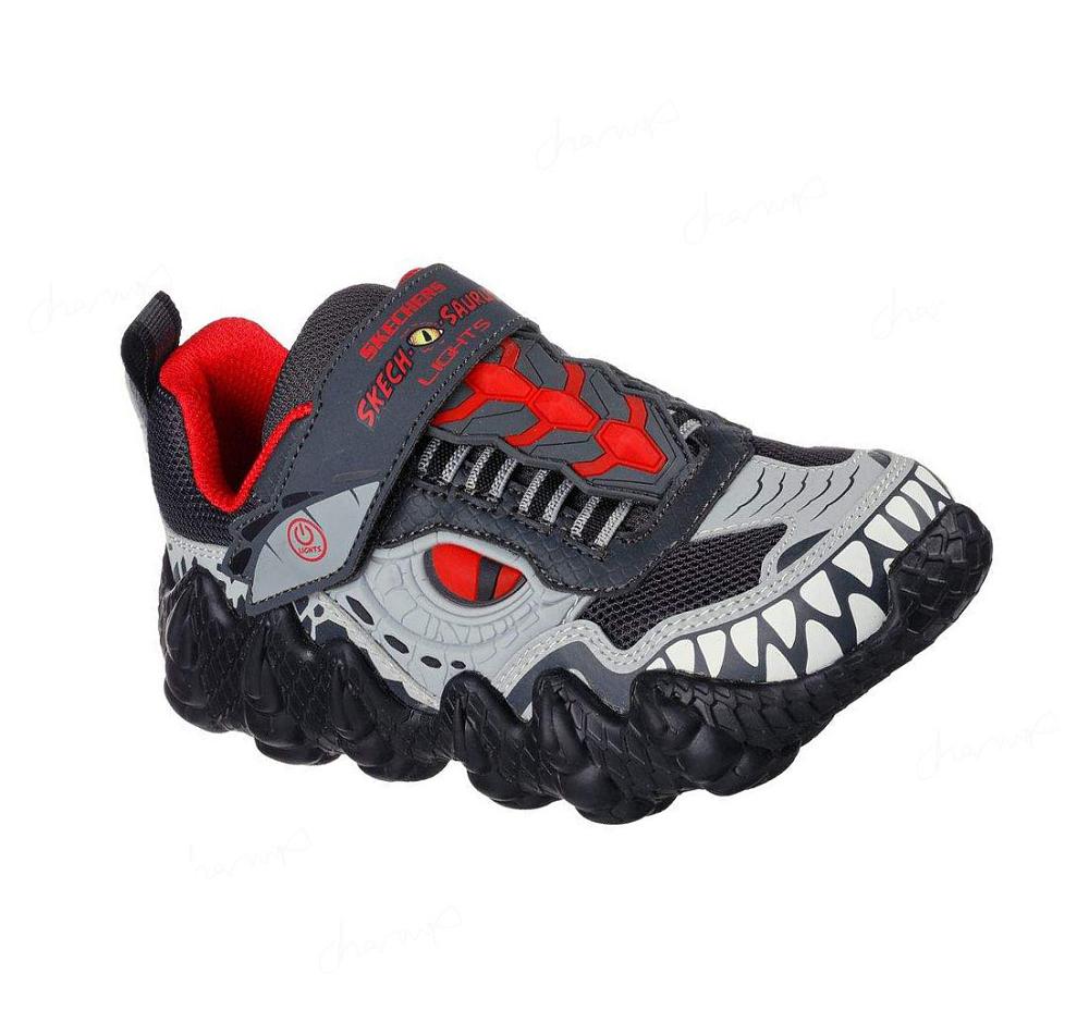 Zapatillas Skechers Skech-O-Saurus Lights - Dino-Tracker Niño Gris Rojas | I020L_AR