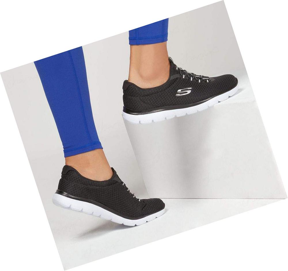 Zapatillas Skechers Summits Mujer Negras Blancas | I0TAL_AR