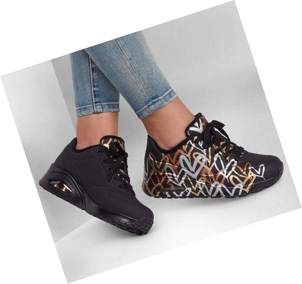 Zapatillas Skechers x JGoldcrown: Uno - Metallic Love Mujer Negras Doradas | T5A8L_AR