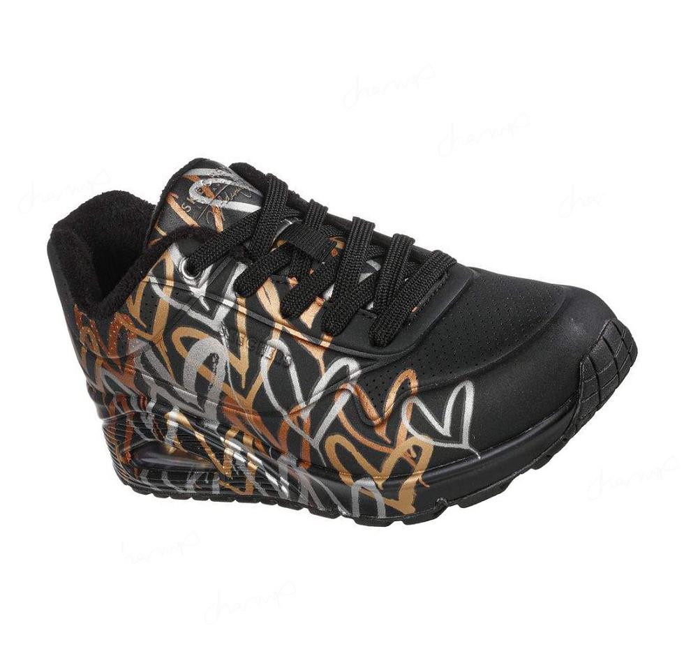 Zapatillas Skechers x JGoldcrown: Uno - Metallic Love Mujer Negras Doradas | T5A8L_AR