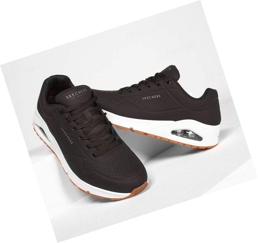 Zapatos Casuales Skechers Uno - Stand On Air Hombre Negras Blancas | A1390_AR