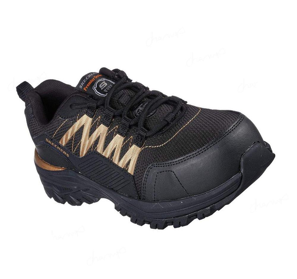 Zapatos De Trabajo Skechers Fannter - Lizal Comp Puntera Mujer Negras Rosas Doradas | A1218_AR