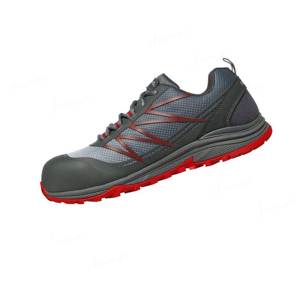 Zapatos De Trabajo Skechers Puxal ESD Comp Puntera Hombre Gris Rojas | A936B_AR