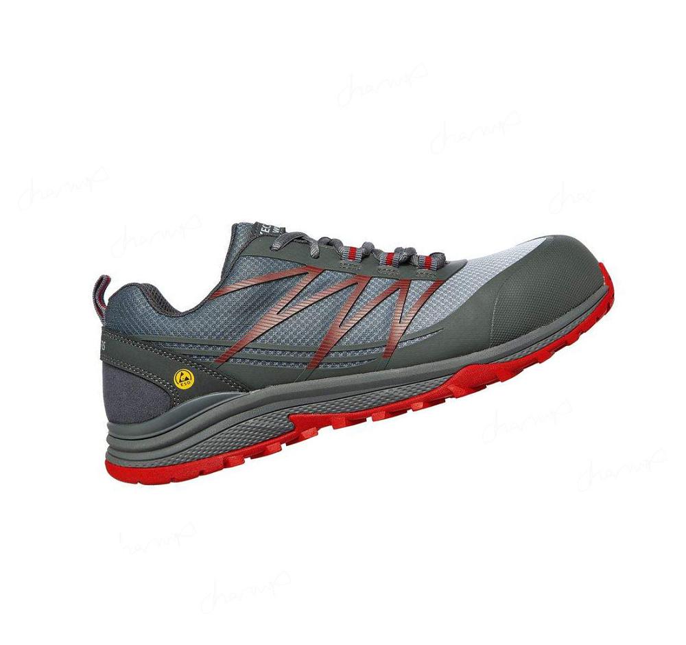 Zapatos De Trabajo Skechers Puxal ESD Comp Puntera Hombre Gris Rojas | A936B_AR