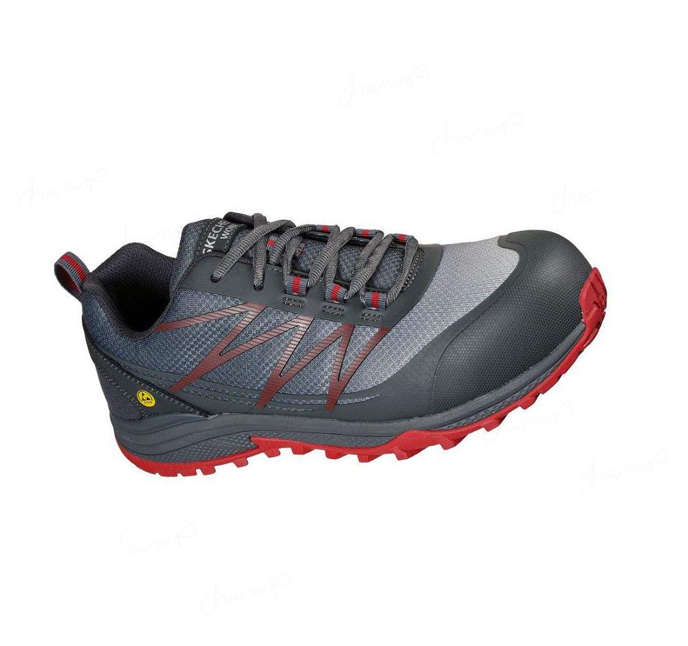 Zapatos De Trabajo Skechers Puxal ESD Comp Puntera Hombre Gris Rojas | A936B_AR