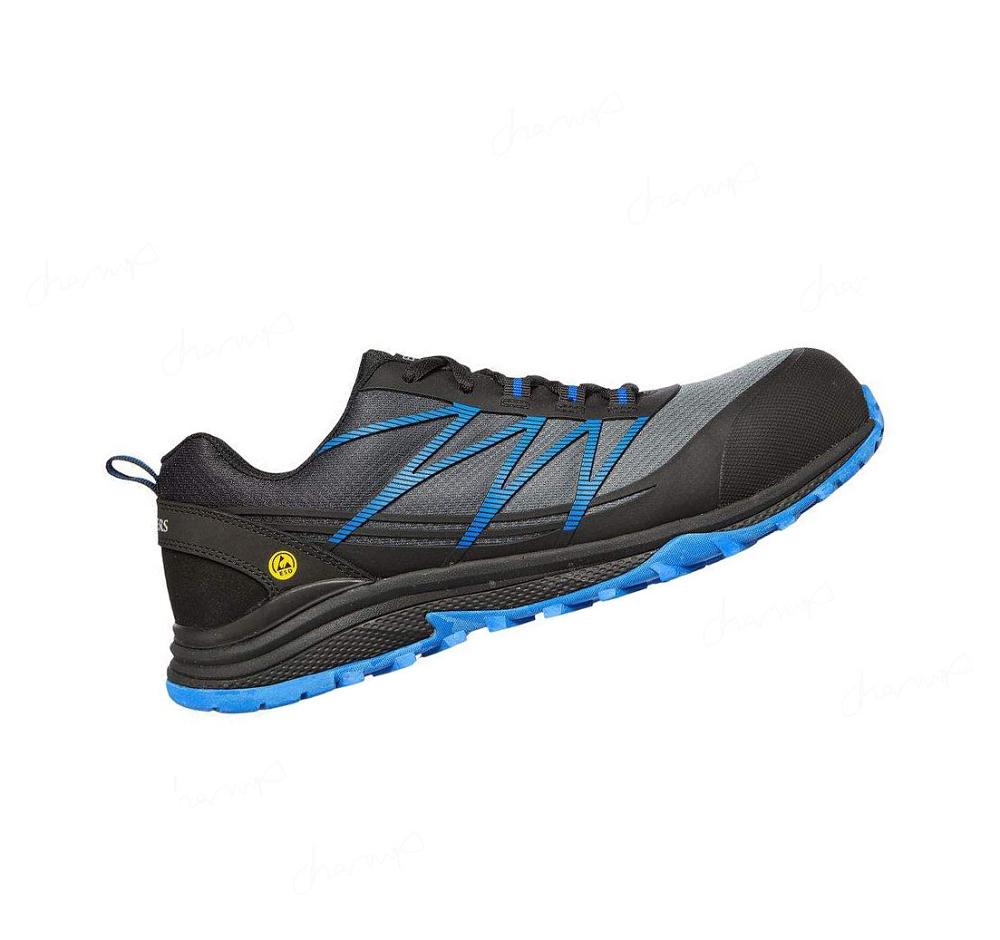 Zapatos De Trabajo Skechers Puxal ESD Comp Puntera Hombre Negras Azules | A961G_AR