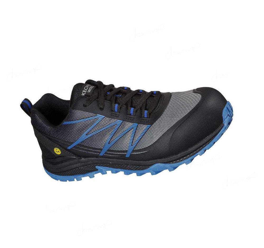 Zapatos De Trabajo Skechers Puxal ESD Comp Puntera Hombre Negras Azules | A961G_AR