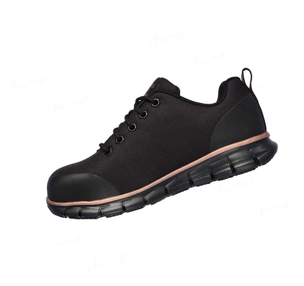 Zapatos De Trabajo Skechers Sure Pista - Chiton Alloy Puntera Mujer Negras Rosas Doradas | 6196L_AR