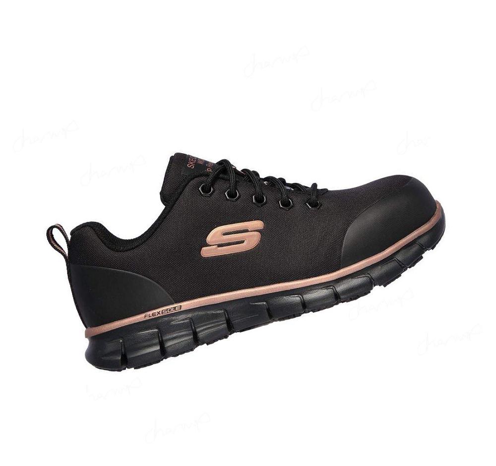 Zapatos De Trabajo Skechers Sure Pista - Chiton Alloy Puntera Mujer Negras Rosas Doradas | 6196L_AR