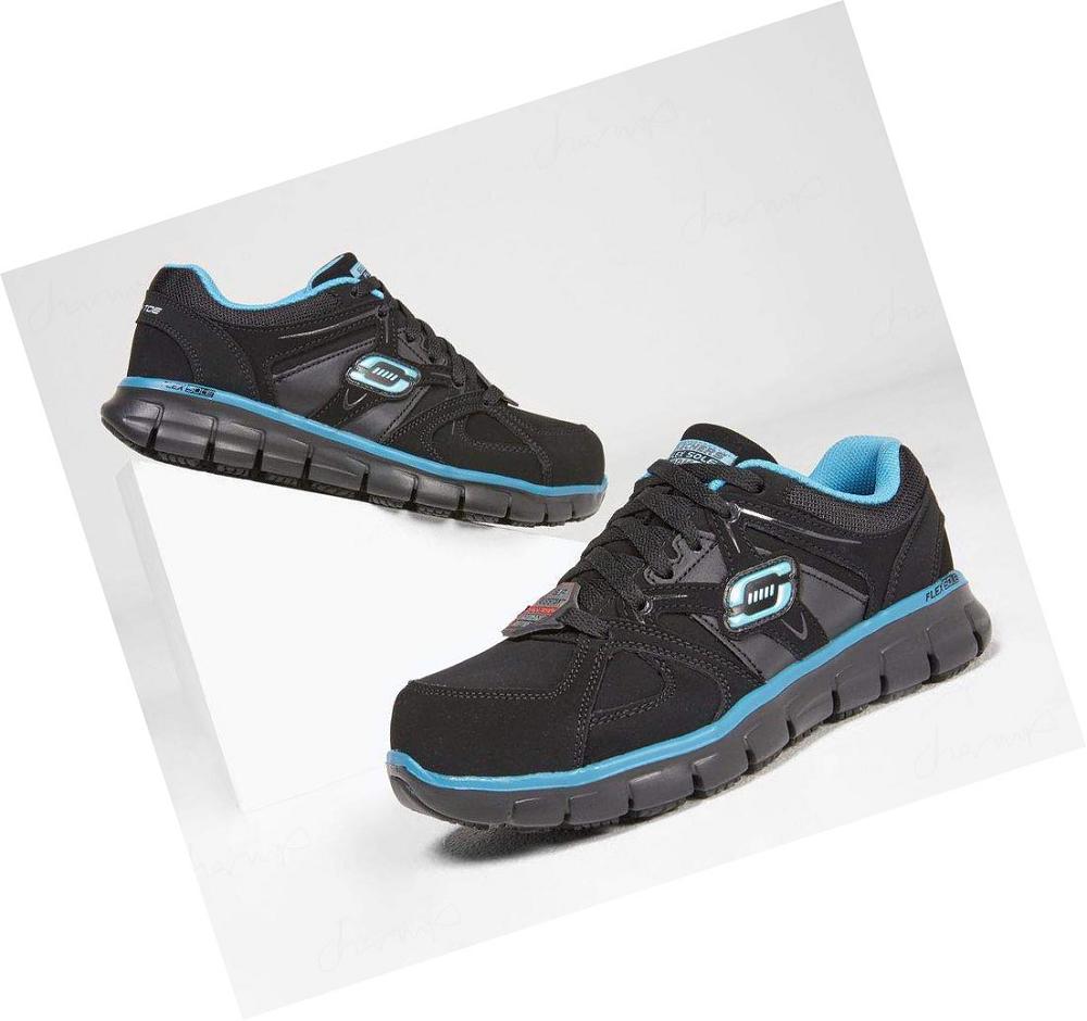 Zapatos De Trabajo Skechers Synergy - Sandlot Alloy Puntera Mujer Negras Azules | 5A218_AR