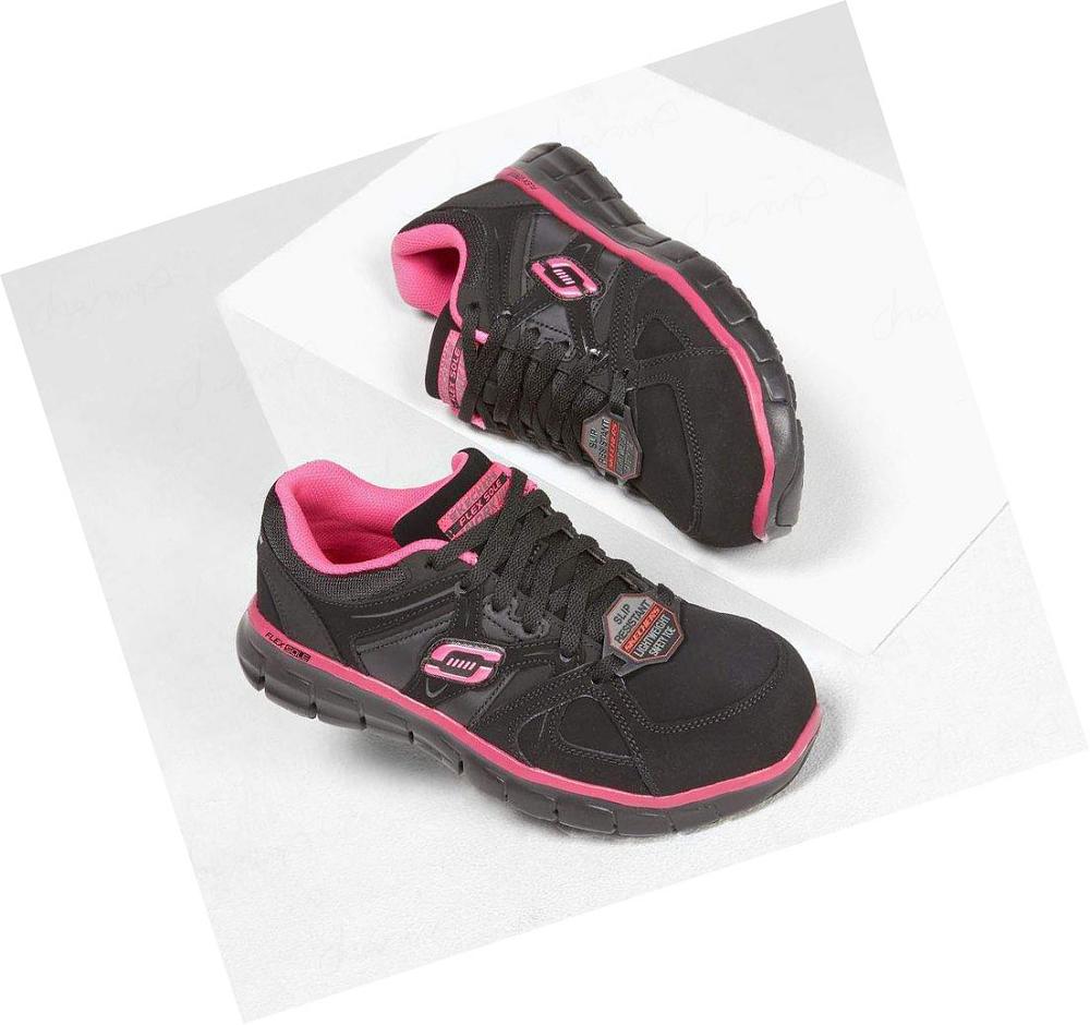 Zapatos De Trabajo Skechers Synergy - Sandlot Alloy Puntera Mujer Negras Rosas | 5AA60_AR