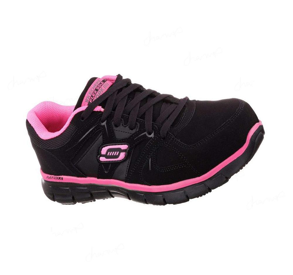 Zapatos De Trabajo Skechers Synergy - Sandlot Alloy Puntera Mujer Negras Rosas | 5AA60_AR