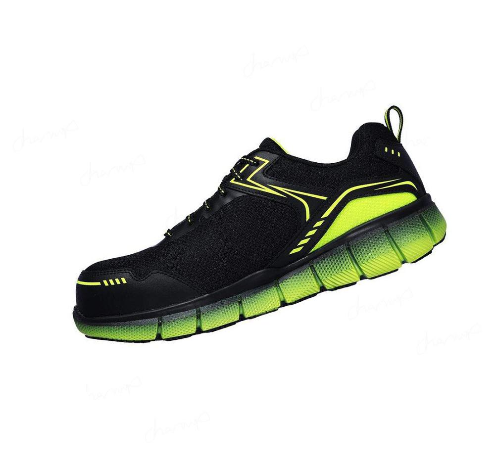 Zapatos De Trabajo Skechers Telfin - Rieg Comp Puntera Hombre Negras Verde | 3986L_AR