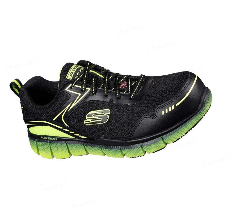 Zapatos De Trabajo Skechers Telfin - Rieg Comp Puntera Hombre Negras Verde | 3986L_AR