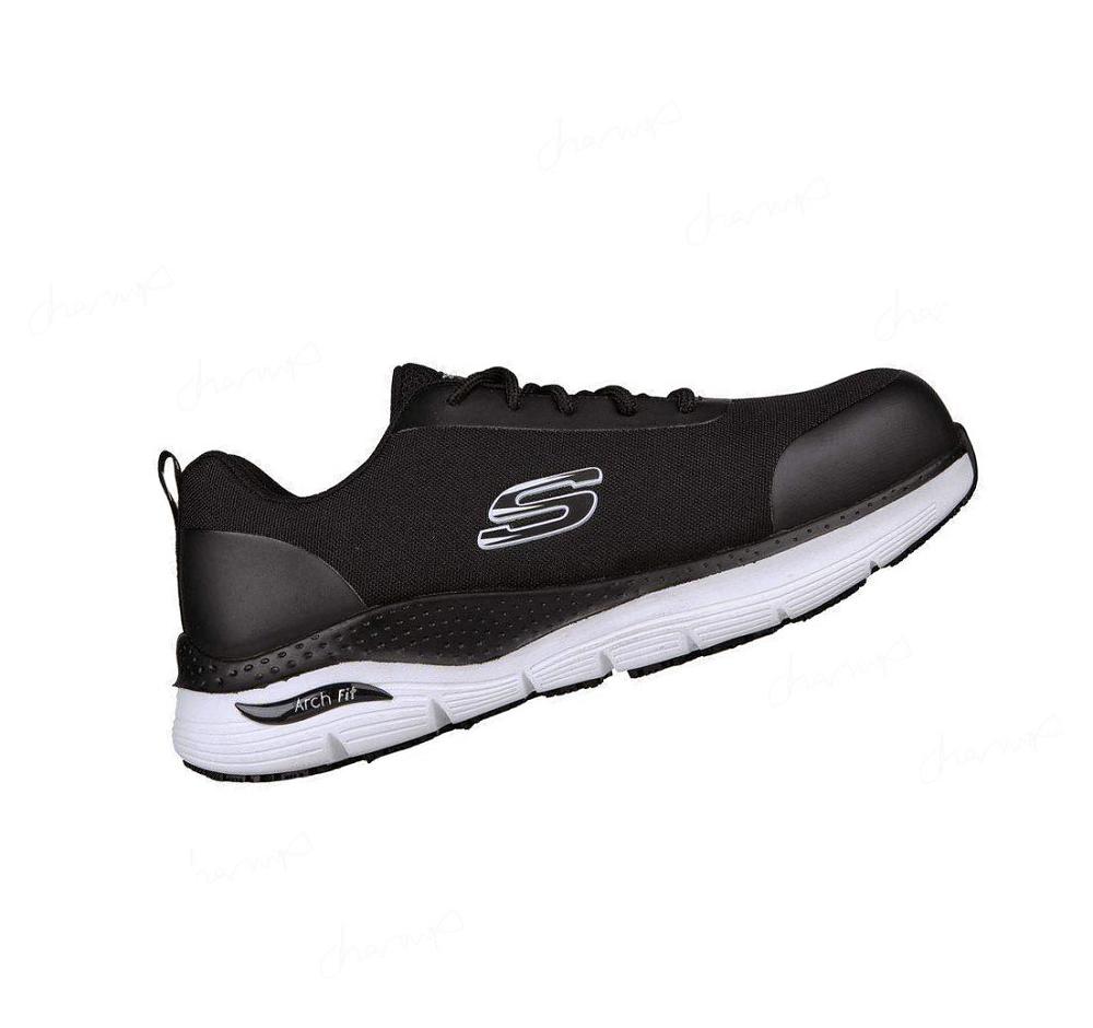 Zapatos Oxford Skechers Trabajo: Arch Fit SR - Ringstap Alloy Puntera Hombre Negras Blancas | A511B_AR