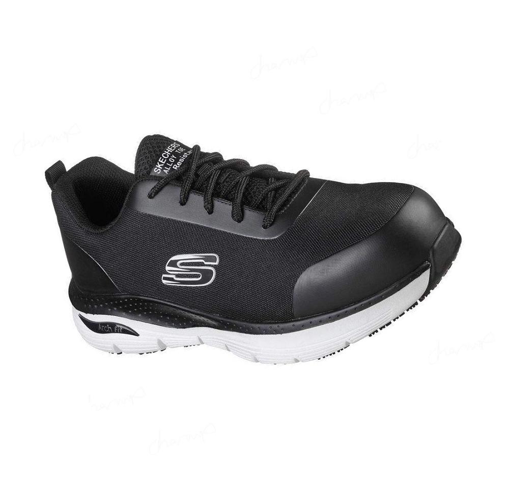 Zapatos Oxford Skechers Trabajo: Arch Fit SR - Ringstap Alloy Puntera Hombre Negras Blancas | A511B_AR