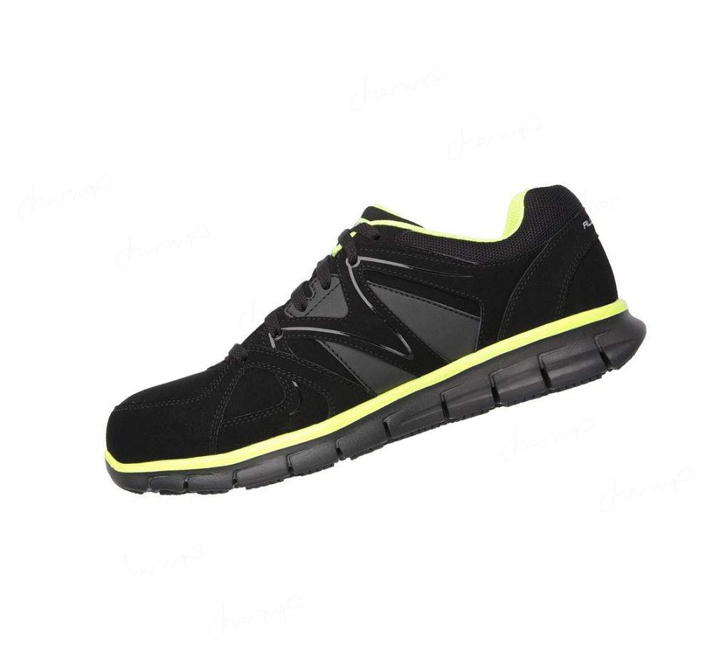 Zapatos Oxford Skechers Trabajo Relaxed Fit: Synergy - Ekron Alloy Puntera Hombre Negras Verde Claro | 3161B_AR