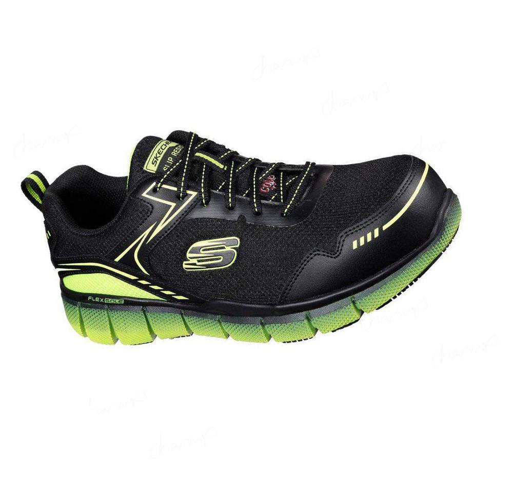 Zapatos Oxford Skechers Trabajo: Telfin - Rieg Comp Puntera Hombre Negras Verde Claro | 30865_AR