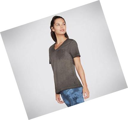 Camiseta Skechers Diamond Wash Hatha V-Neck Pocket Mujer Negras | A569E_AR