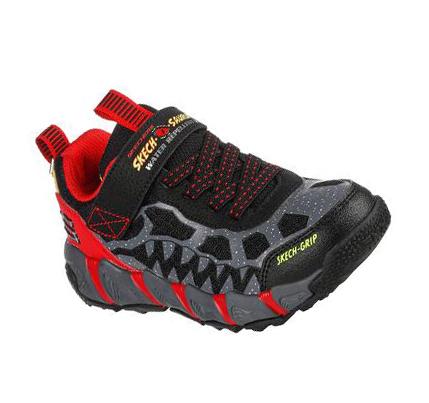 Zapatillas Skechers Velocitrek - Dino Quest Niño Negras Rojas | 8055G_AR